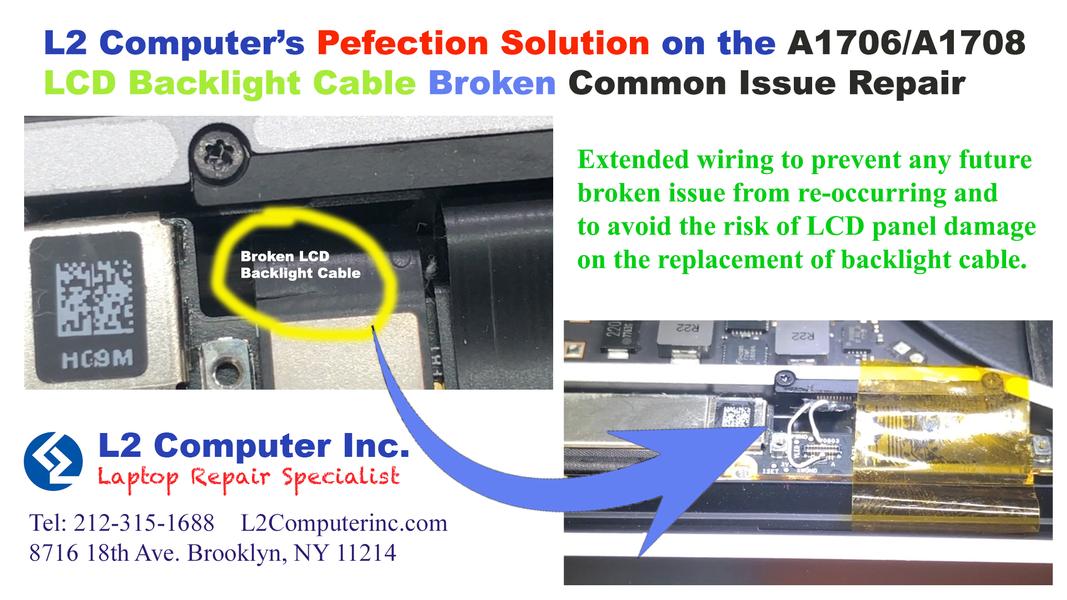 MacBook Pro A1706 A1708 A1707 LCD Flexgate Backlight Cable Broken Repair Service